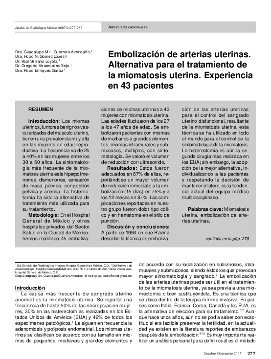 (PDF) Embolización de arterias uterinas. Alternativa para el