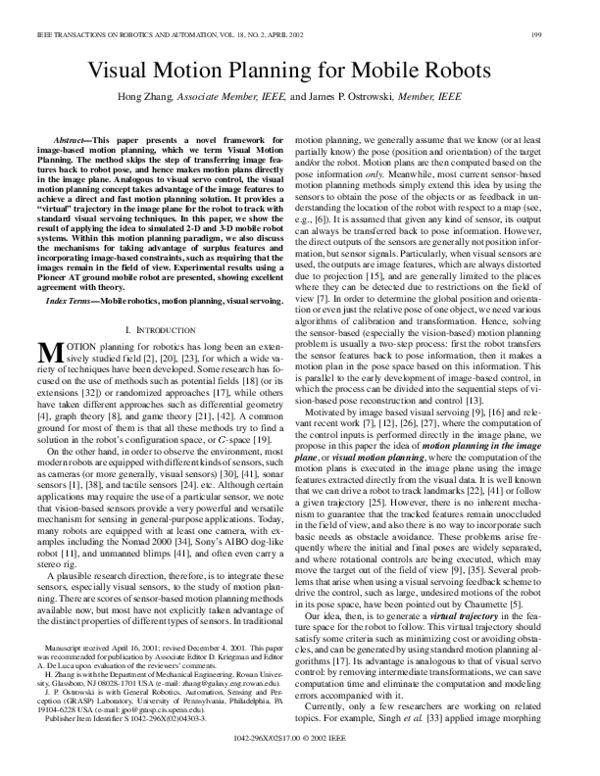(PDF) Visual motion planning for mobile robots