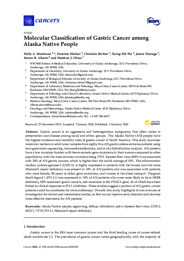 (PDF) Molecular Classification of Gastric Cancer among Alaska Native People