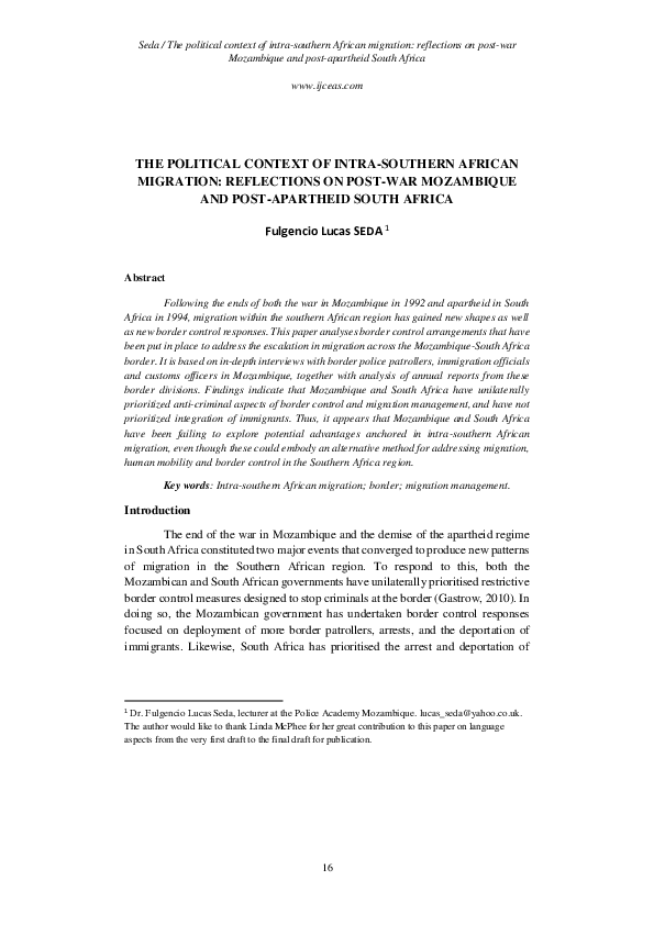 (PDF) The political context of intra-southern African migration ...