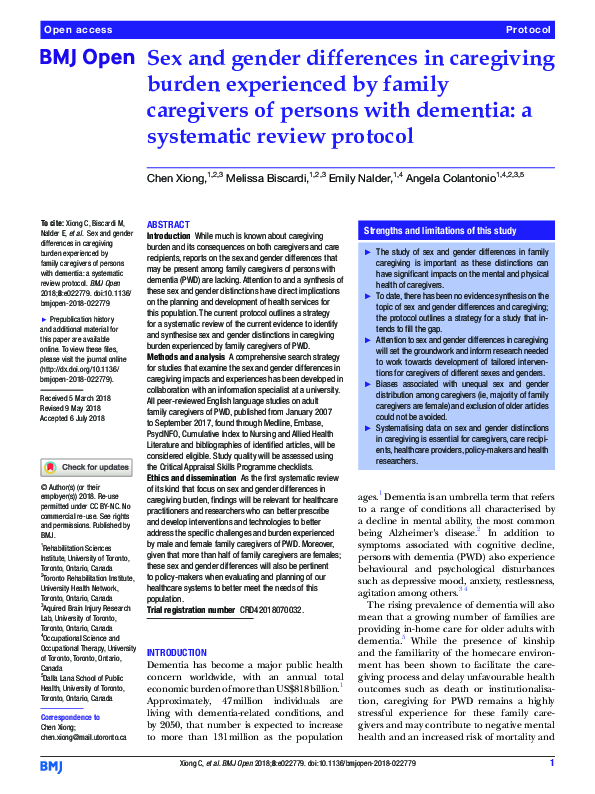 (PDF) Sex and gender differences in caregiving burden experienced by ...