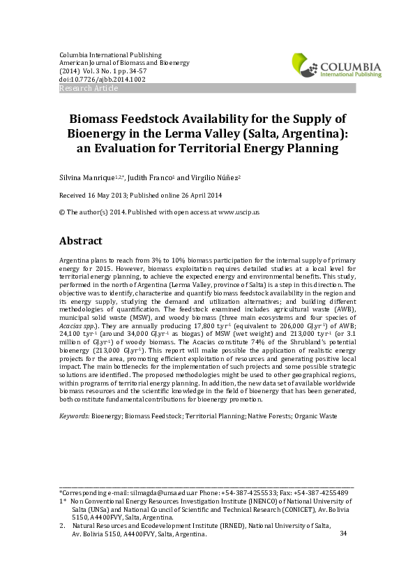 (PDF) Biomass Feedstock Availability for the Supply of Bioenergy in the ...