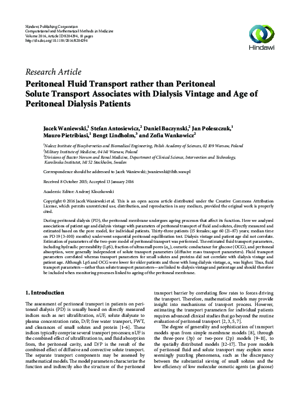 (PDF) Peritoneal Fluid Transport rather than Peritoneal Solute ...