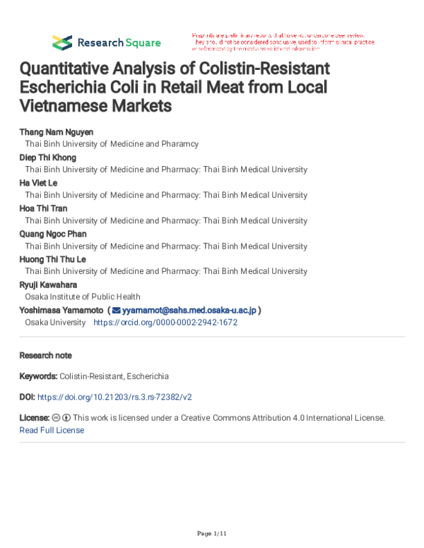 (PDF) Quantitative Analysis of Colistin-Resistant Escherichia Coli in ...