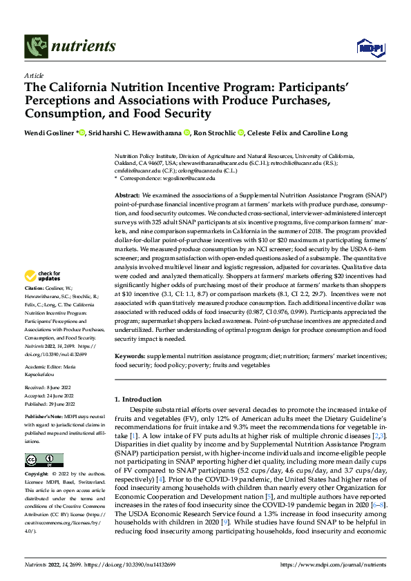 (PDF) The California Nutrition Incentive Program: Participants ...