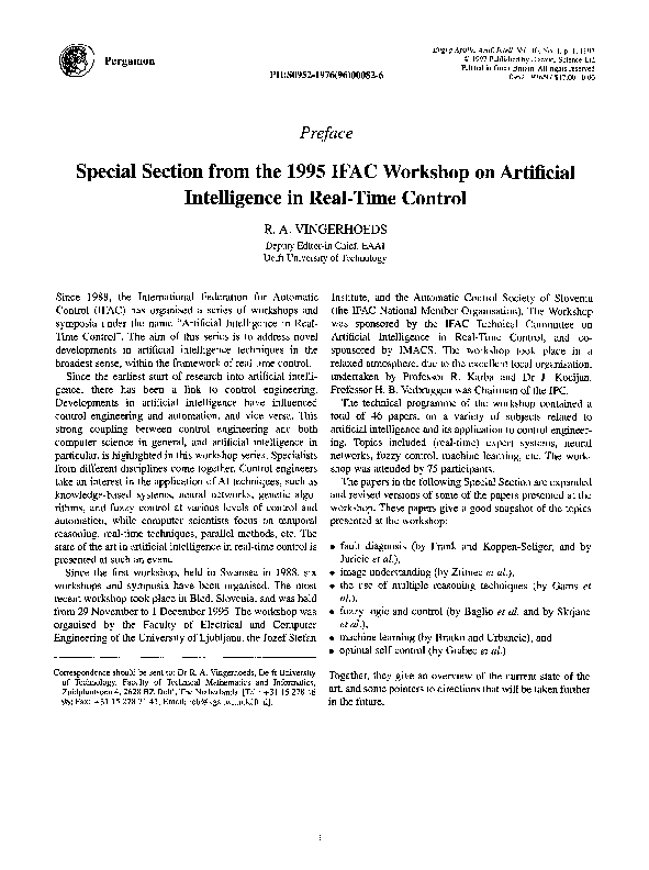 (PDF) Special section from the 1995 IFAC Workshop on Artificial ...