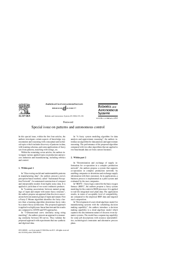 (PDF) Special issue on patterns and autonomous control | Ercan Oztemel ...