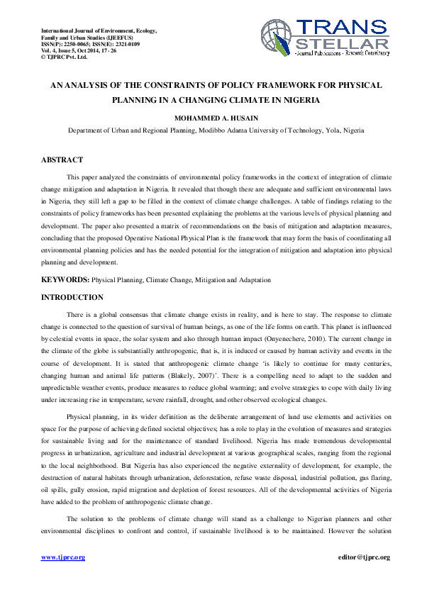 (PDF) An Analysis of the Constraints of Policy Framework for Physical ...