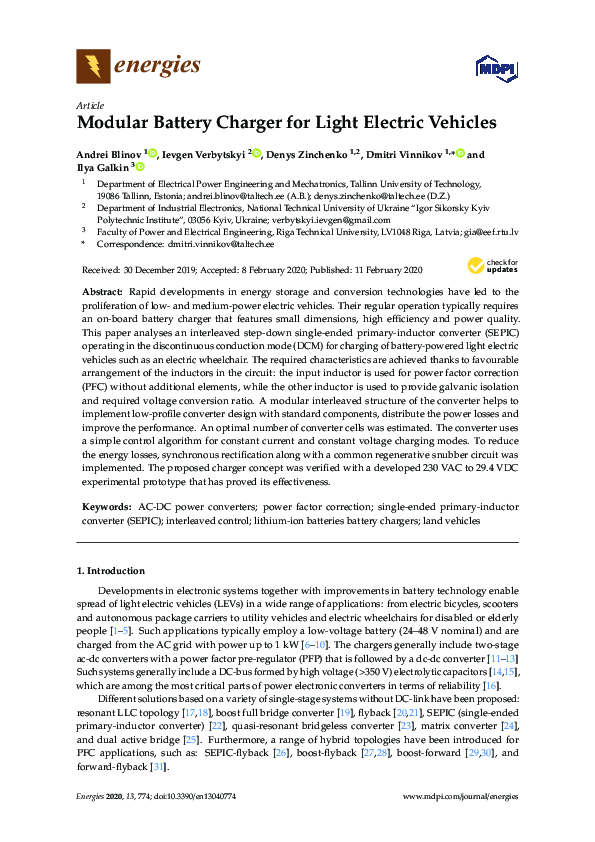(PDF) Modular Battery Charger for Light Electric Vehicles