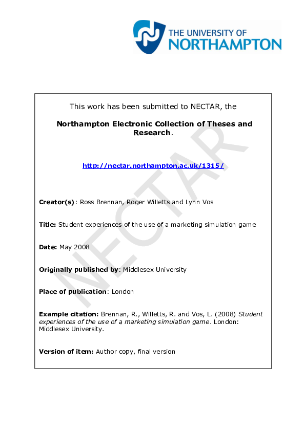 (PDF) Student experiences of the use of a marketing simulation game