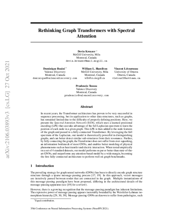 (PDF) Rethinking Graph Transformers with Spectral Attention