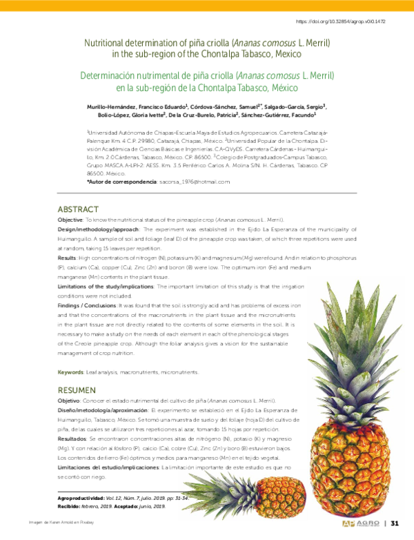 (PDF) Determinación nutrimental de piña criolla (Ananas comosus L ...