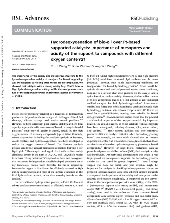 (PDF) Hydrodeoxygenation of bio-oil over Pt-based supported catalysts ...