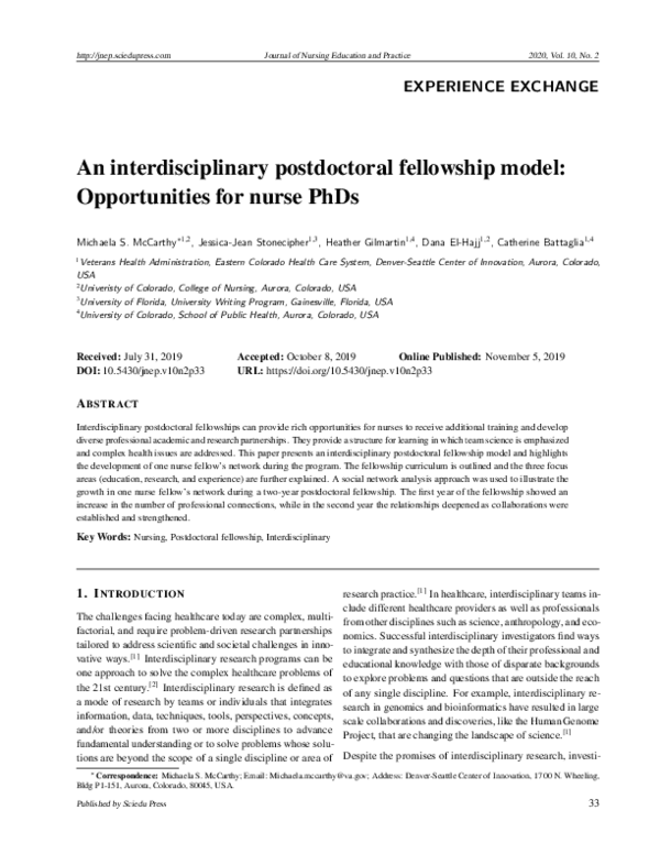 (PDF) An interdisciplinary postdoctoral fellowship model: Opportunities ...