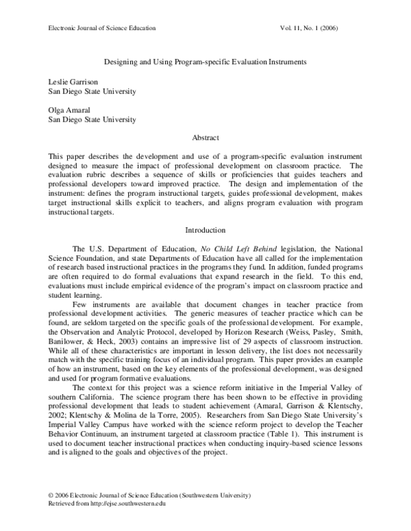 (PDF) Designing and Using Program-specific Evaluation Instruments
