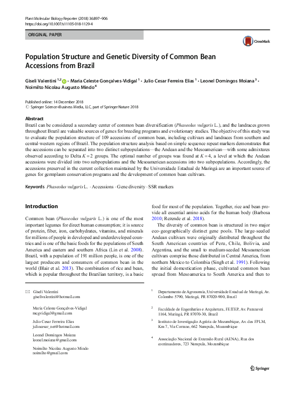 (PDF) Population Structure and Genetic Diversity of Common Bean ...