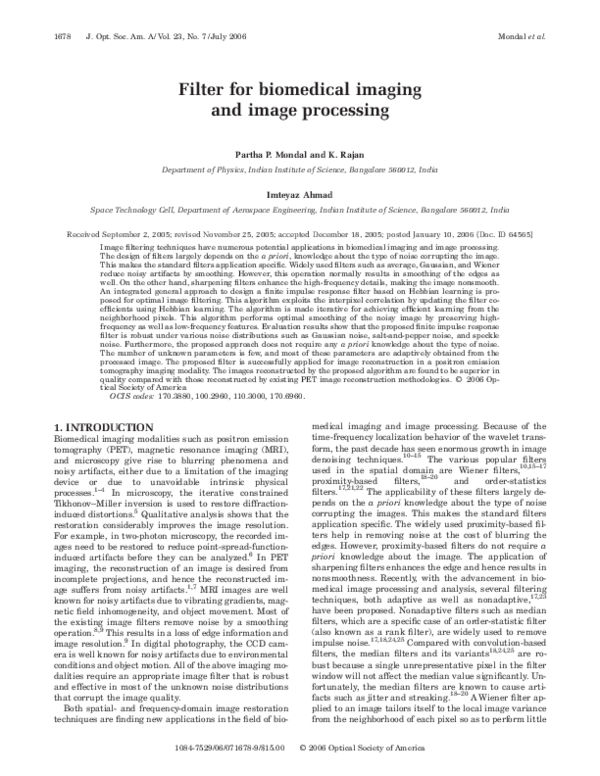 (PDF) Filter for biomedical imaging and image processing