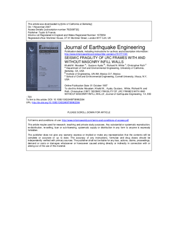 (PDF) Seismic Fragility of LRC Frames with and Without Masonry Infill Walls