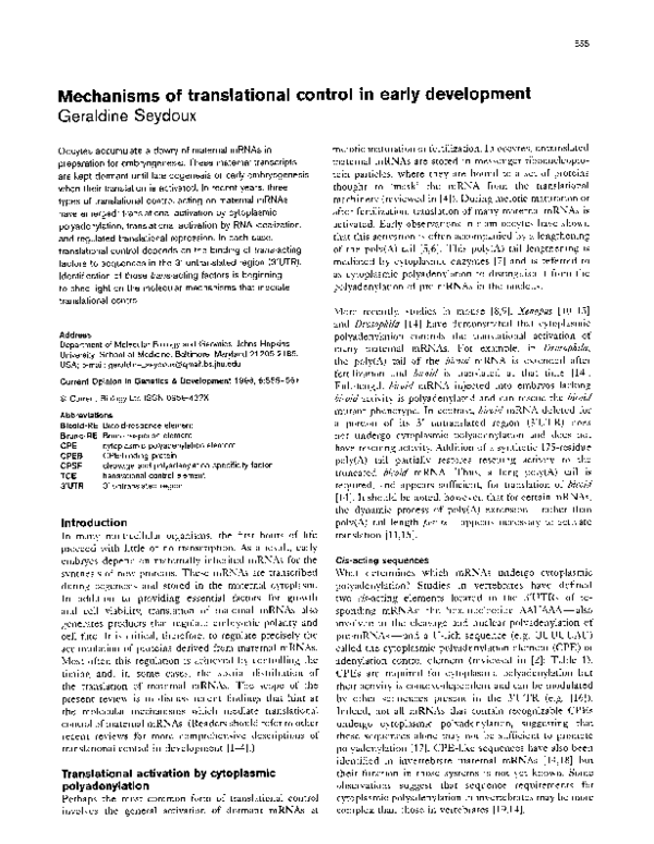 (PDF) Mechanisms of translational control in early development