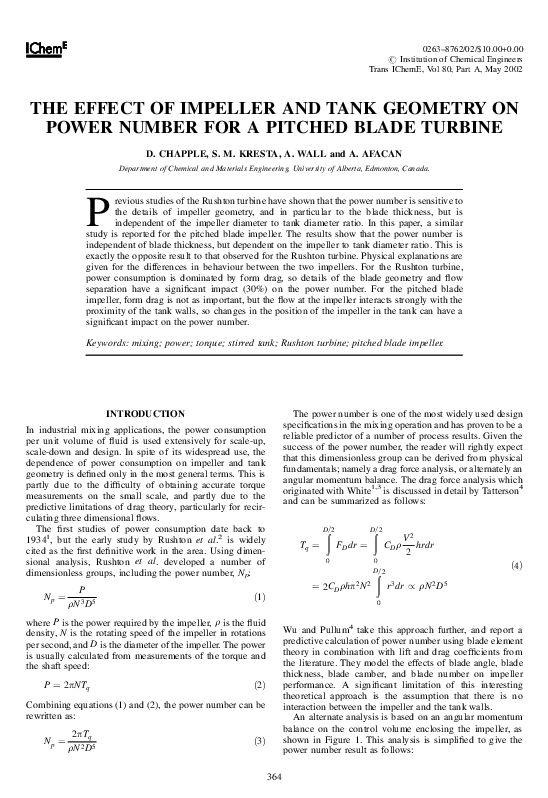 (PDF) The Effect of Impeller and Tank Geometry on Power Number for a