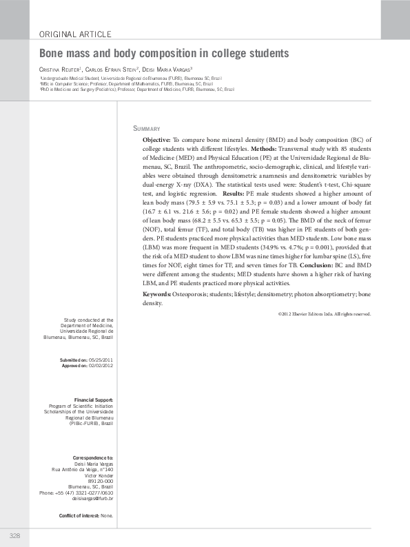 (PDF) Bone mass and body composition in college students