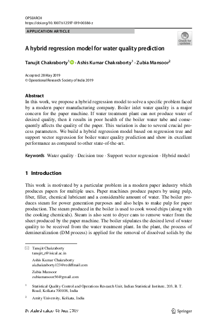 (PDF) A hybrid regression model for water quality prediction