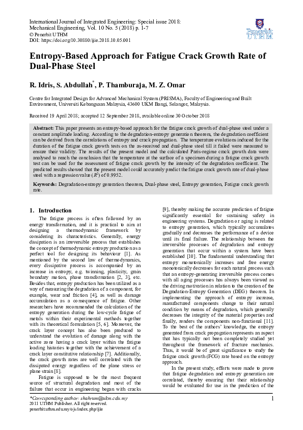 (PDF) Entropy-Based Approach for Fatigue Crack Growth Rate of Dual ...