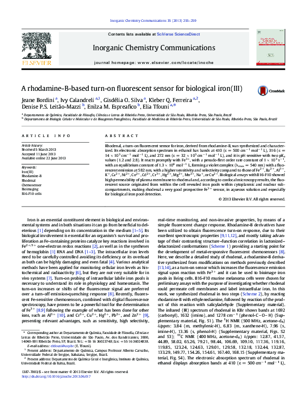 (PDF) A rhodamine-B-based turn-on fluorescent sensor for biological ...