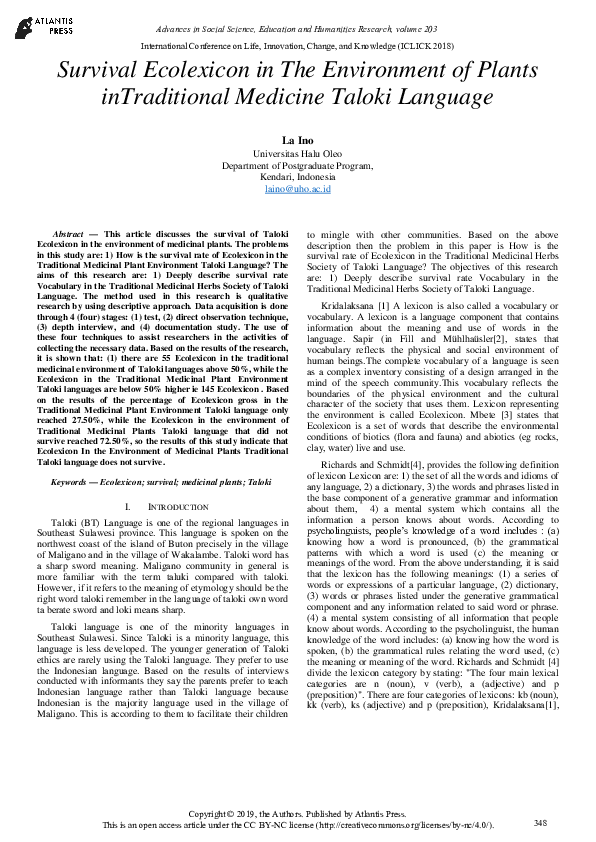 (PDF) Survival Ecolexicon in The Environment of Plants inTraditional ...