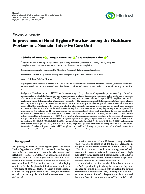 (PDF) Improvement of Hand Hygiene Practices among the Healthcare ...