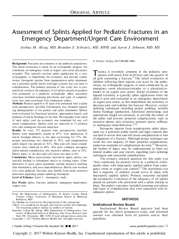 (PDF) Assessment of Splints Applied for Pediatric Fractures in an ...