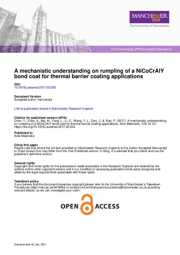 (PDF) A mechanistic understanding on rumpling of a NiCoCrAlY bond coat ...