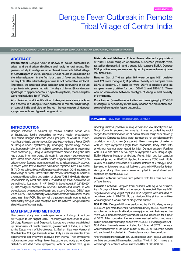 (PDF) Dengue Fever Outbreak in Remote Tribal Village of Central India