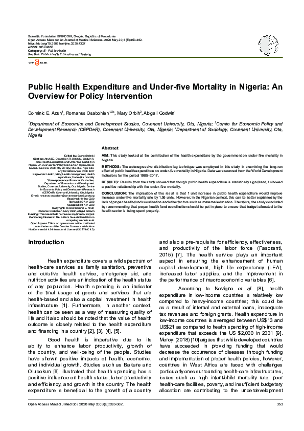 (PDF) Public Health Expenditure and Under-five Mortality in Nigeria: An ...