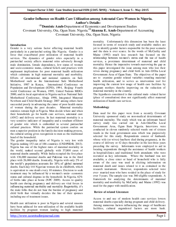 (PDF) Gender Influence on Health Care Utilization among Antenatal Care ...