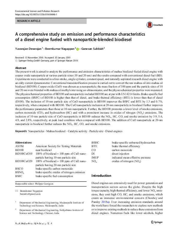 (PDF) A comprehensive study on emission and performance characteristics ...