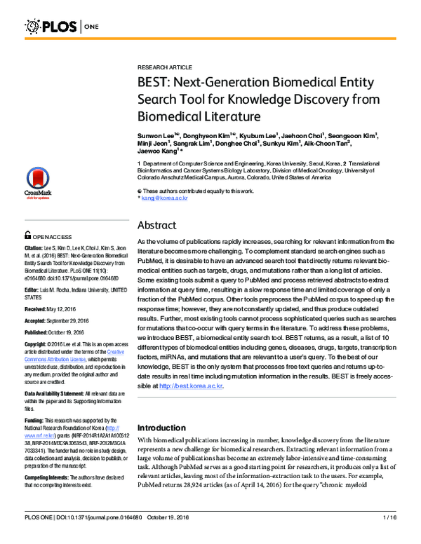 (PDF) BEST: Next-Generation Biomedical Entity Search Tool for Knowledge ...
