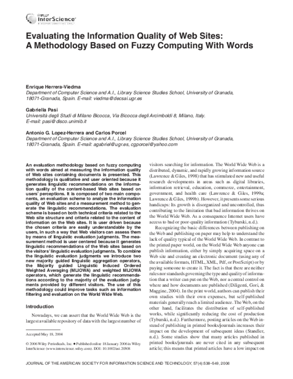 (PDF) Evaluating the information quality of Web sites: A methodology ...