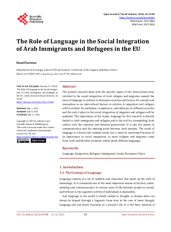 (PDF) The Role of Language in the Social Integration of Arab Immigrants ...