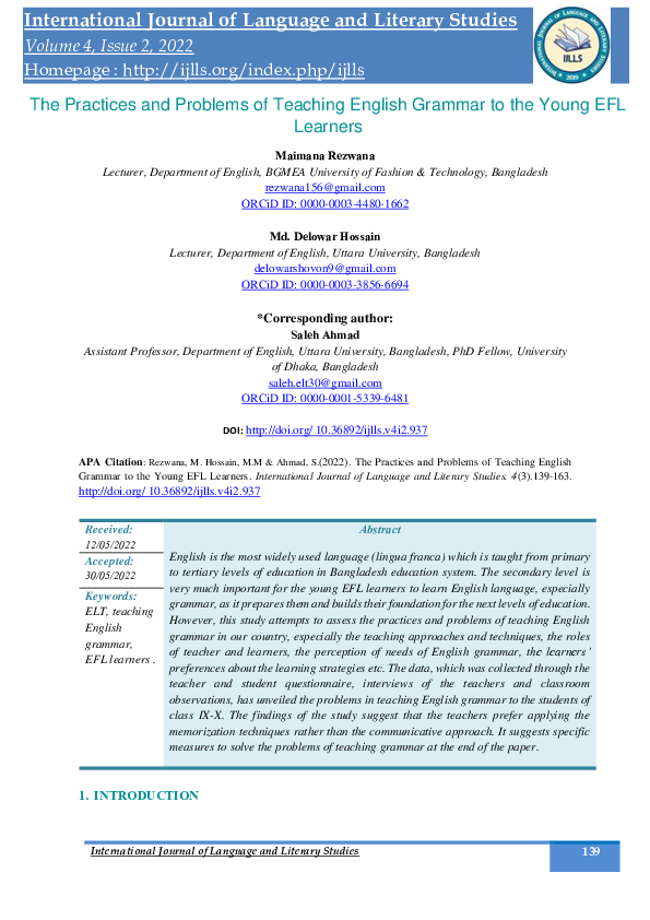 (PDF) The practices and problems of teaching English grammar to the ...