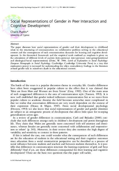 (PDF) Social Representations of Gender in Peer Interaction and ...