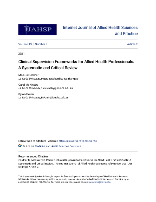 (PDF) Clinical Supervision Frameworks for Allied Health Professionals ...