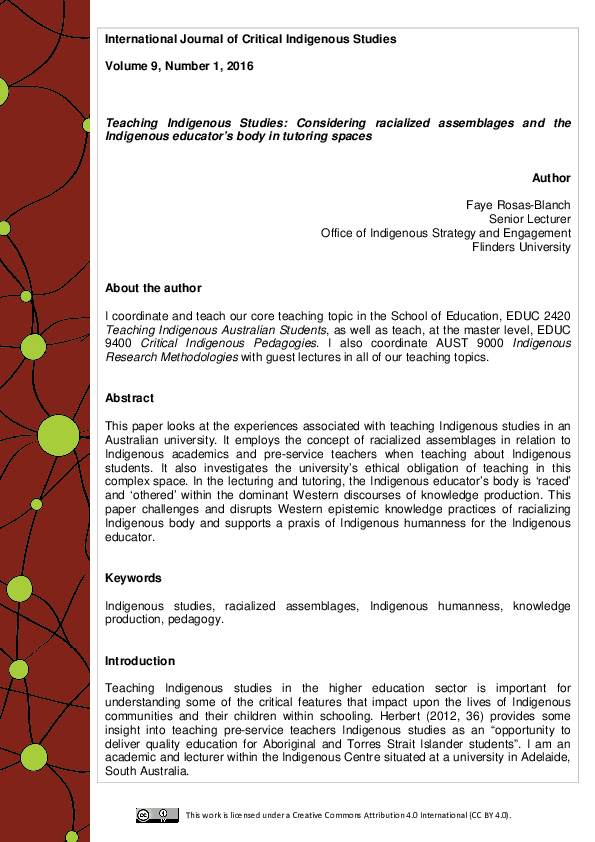 Pdf Teaching Indigenous Studies