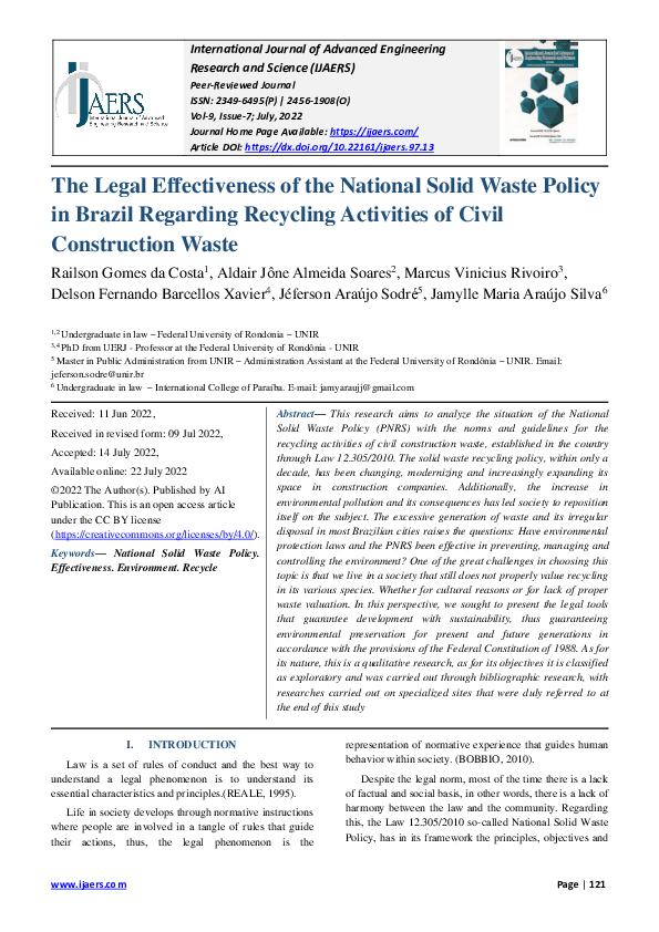 (PDF) The Legal Effectiveness of the National Solid Waste Policy in ...