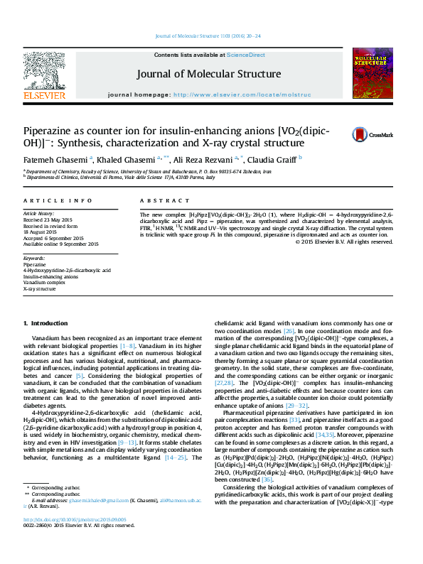 (PDF) Piperazine as counter ion for insulin-enhancing anions [VO2(dipic ...