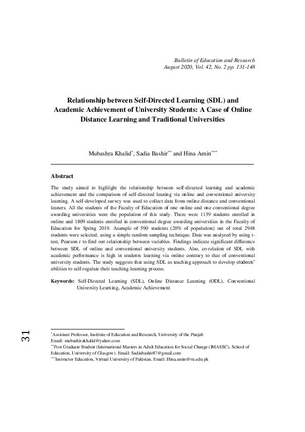 (PDF) Relationship between Self-Directed Learning ( SDL ) and Academic ...