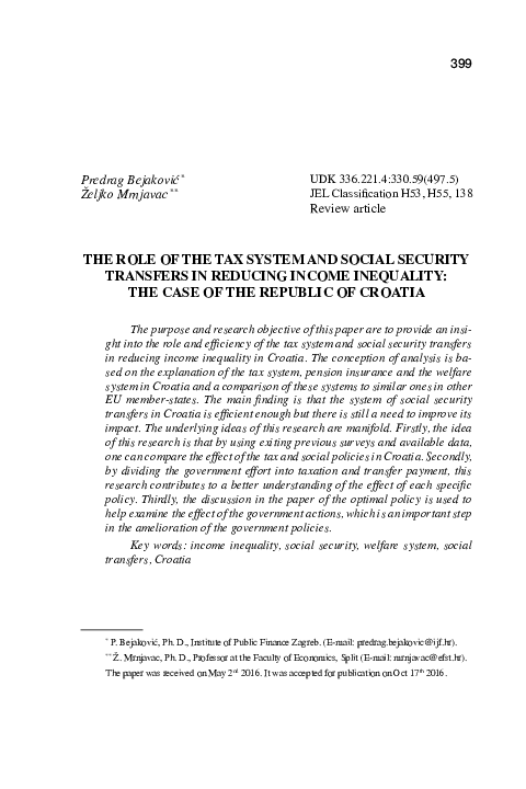 (PDF) The Role of the Tax System and Social Security Transfers in ...