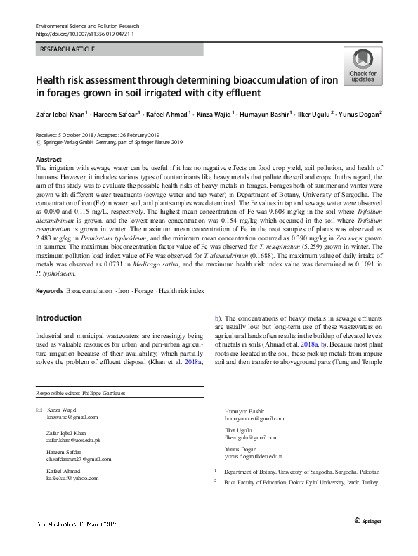 (PDF) Health risk assessment through determining bioaccumulation of ...