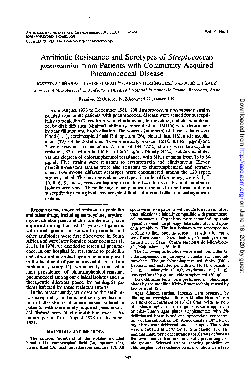 (PDF) Antibiotic resistance and serotypes of Streptococcus pneumoniae ...