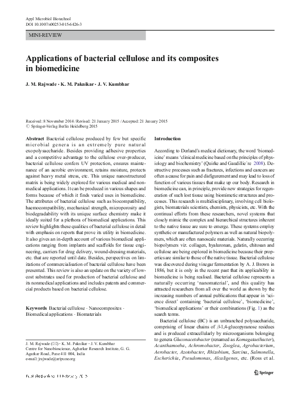 (PDF) Applications of bacterial cellulose and its composites in biomedicine